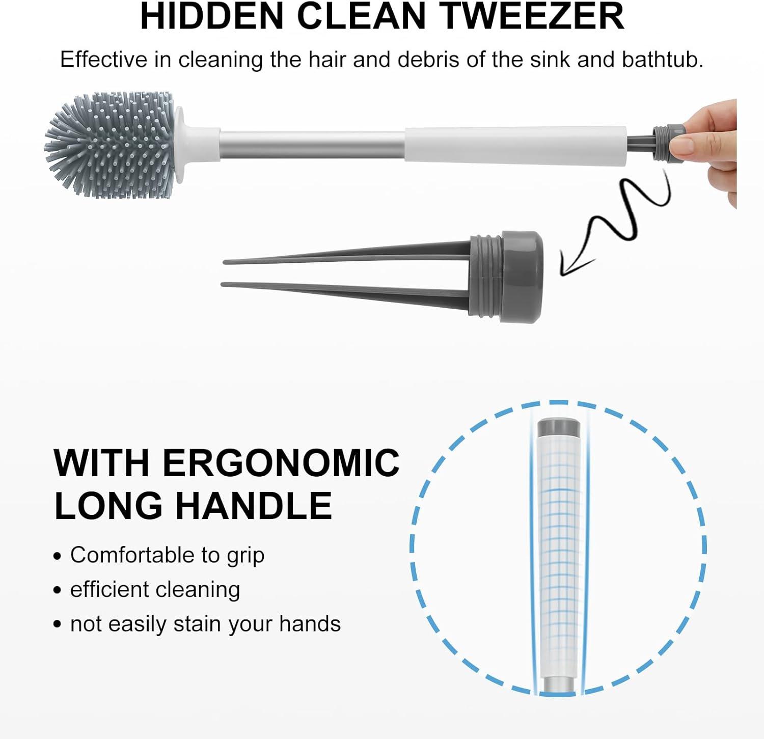 imageSetSail Silicone Toilet Bowl Brush and Holder Automatic Toilet Brushes for Bathroom with Holder Ventilated Toilet Cleaner Brush for Toilet Scrubber Cleaning  GreyWhite  Grey