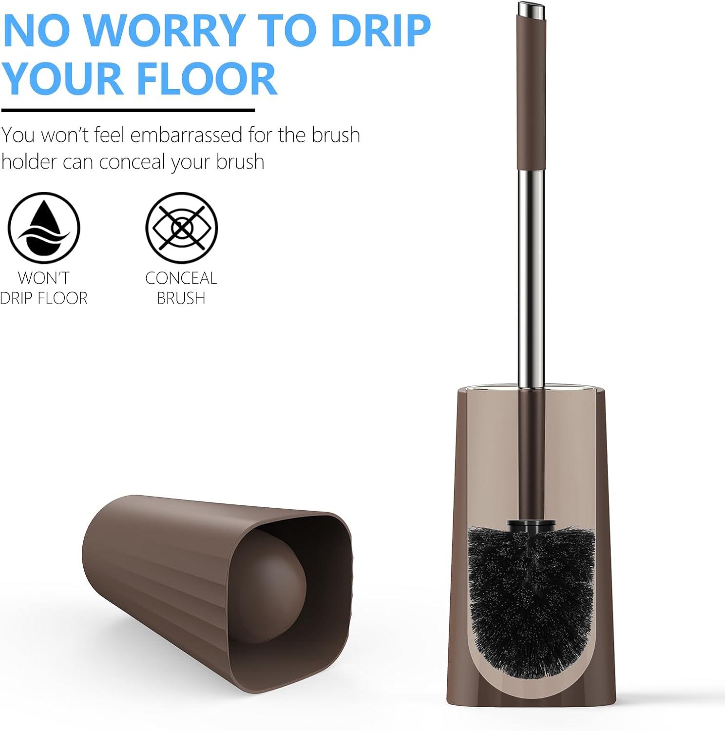 imageSetSail Toilet Brush Compact Size Toilet Bowl Brush and Holder Toilet Brushes for Bathroom with Stainless Steel Handle Toilet Cleaner Brush with Durable Scrubbing Bristles SplashProofBrown