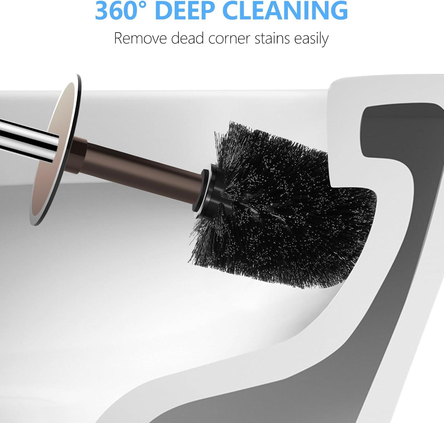 imageSetSail Toilet Brush Compact Size Toilet Bowl Brush and Holder Toilet Brushes for Bathroom with Stainless Steel Handle Toilet Cleaner Brush with Durable Scrubbing Bristles SplashProofBrown