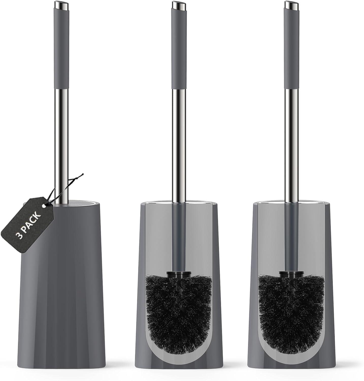 imageSetSail Toilet Brush Compact Size Toilet Bowl Brush and Holder Toilet Brushes for Bathroom with Stainless Steel Handle Toilet Cleaner Brush with Durable Scrubbing Bristles SplashProofGray