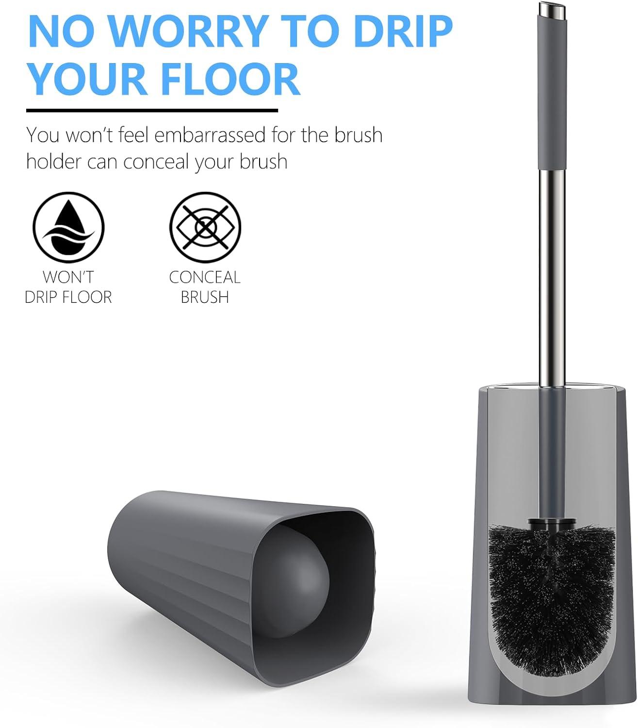imageSetSail Toilet Brush Compact Size Toilet Bowl Brush and Holder Toilet Brushes for Bathroom with Stainless Steel Handle Toilet Cleaner Brush with Durable Scrubbing Bristles SplashProofGray
