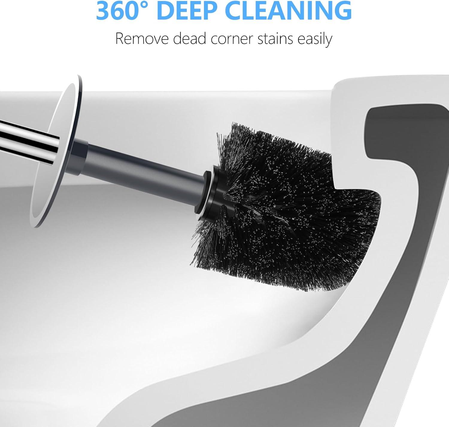imageSetSail Toilet Brush Compact Size Toilet Bowl Brush and Holder Toilet Brushes for Bathroom with Stainless Steel Handle Toilet Cleaner Brush with Durable Scrubbing Bristles SplashProofGray