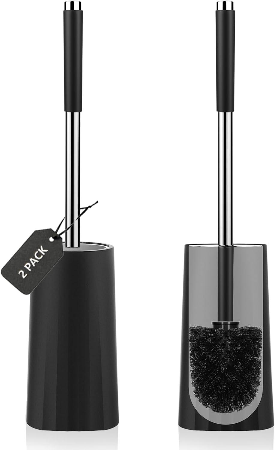 imageSetSail Toilet Brush Compact Size Toilet Bowl Brush and Holder Toilet Brushes for Bathroom with Stainless Steel Handle Toilet Cleaner Brush with Durable Scrubbing Bristles SplashProofBlack