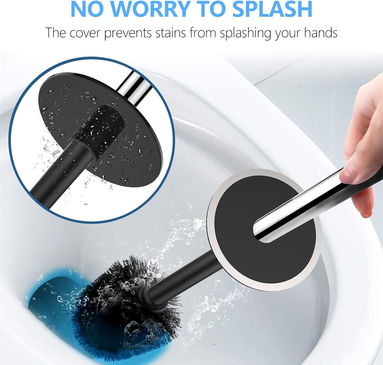 imageSetSail Toilet Brush Compact Size Toilet Bowl Brush and Holder Toilet Brushes for Bathroom with Stainless Steel Handle Toilet Cleaner Brush with Durable Scrubbing Bristles SplashProofBlack