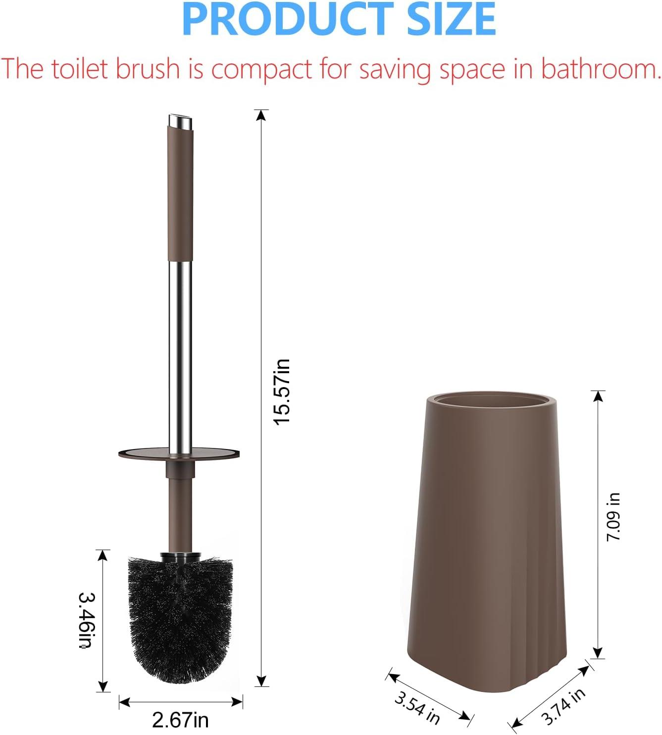 imageSetSail Toilet Brush Compact Size Toilet Bowl Brush and Holder Toilet Brushes for Bathroom with Stainless Steel Handle Toilet Cleaner Brush with Durable Scrubbing Bristles SplashProofBrown