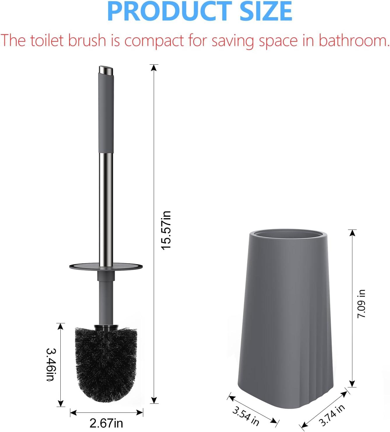 imageSetSail Toilet Brush Compact Size Toilet Bowl Brush and Holder Toilet Brushes for Bathroom with Stainless Steel Handle Toilet Cleaner Brush with Durable Scrubbing Bristles SplashProofGray