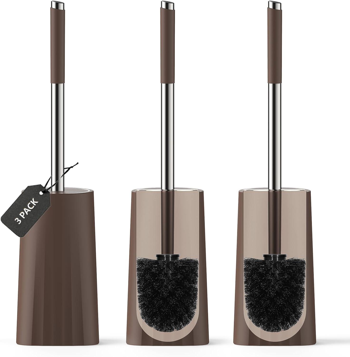 imageSetSail Toilet Brush Compact Size Toilet Bowl Brush and Holder Toilet Brushes for Bathroom with Stainless Steel Handle Toilet Cleaner Brush with Durable Scrubbing Bristles SplashProofBrown