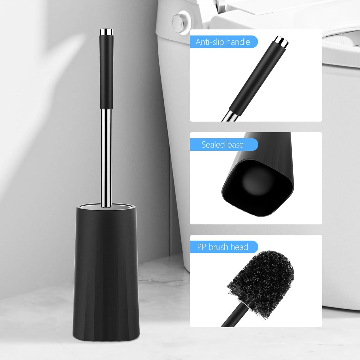 imageSetSail Toilet Brush Compact Size Toilet Bowl Brush and Holder Toilet Brushes for Bathroom with Stainless Steel Handle Toilet Cleaner Brush with Durable Scrubbing Bristles SplashProofBlack