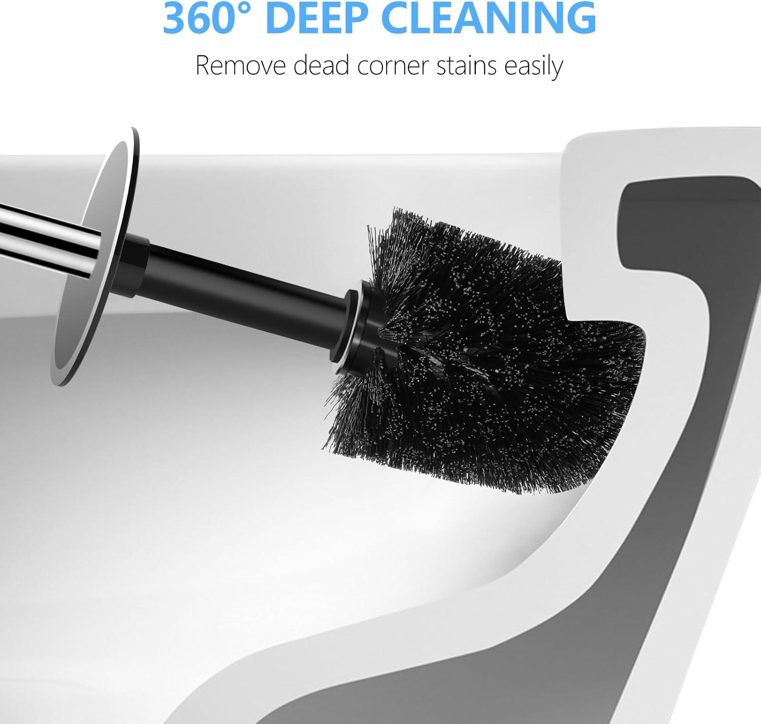 imageSetSail Toilet Brush Compact Size Toilet Bowl Brush and Holder Toilet Brushes for Bathroom with Stainless Steel Handle Toilet Cleaner Brush with Durable Scrubbing Bristles SplashProofBlack