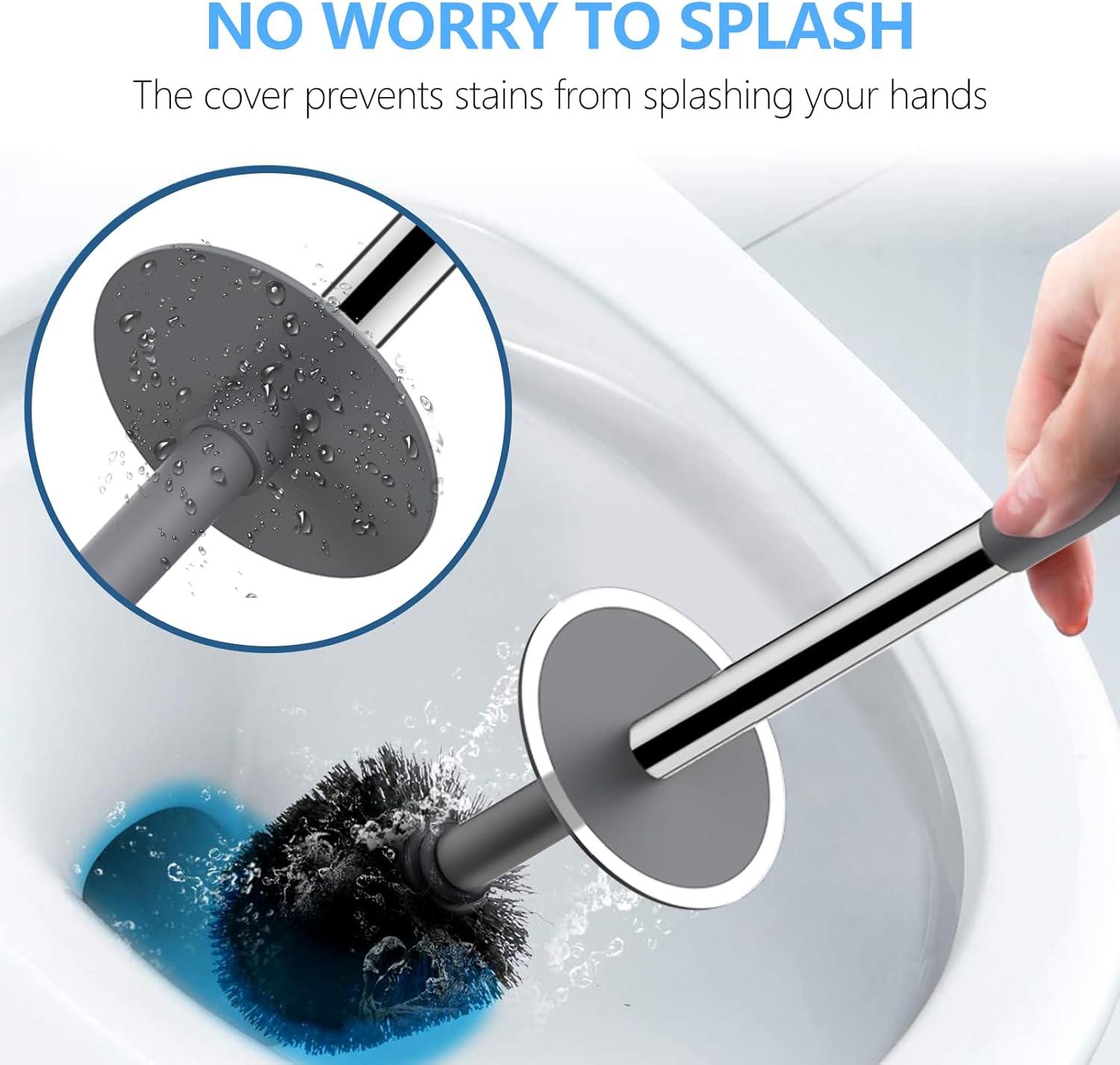 imageSetSail Toilet Brush Compact Size Toilet Bowl Brush and Holder Toilet Brushes for Bathroom with Stainless Steel Handle Toilet Cleaner Brush with Durable Scrubbing Bristles SplashProofGray
