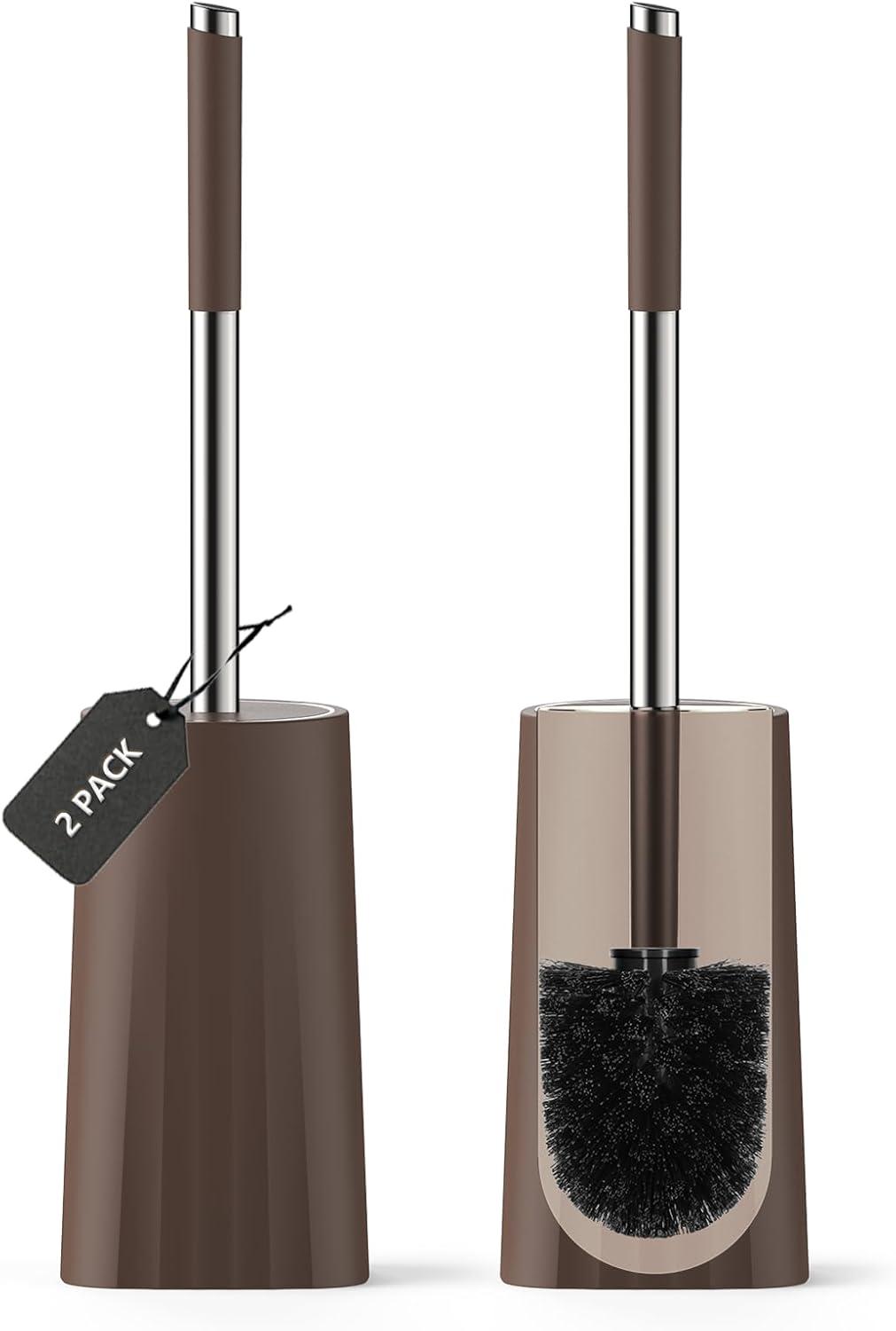 imageSetSail Toilet Brush Compact Size Toilet Bowl Brush and Holder Toilet Brushes for Bathroom with Stainless Steel Handle Toilet Cleaner Brush with Durable Scrubbing Bristles SplashProofBrown