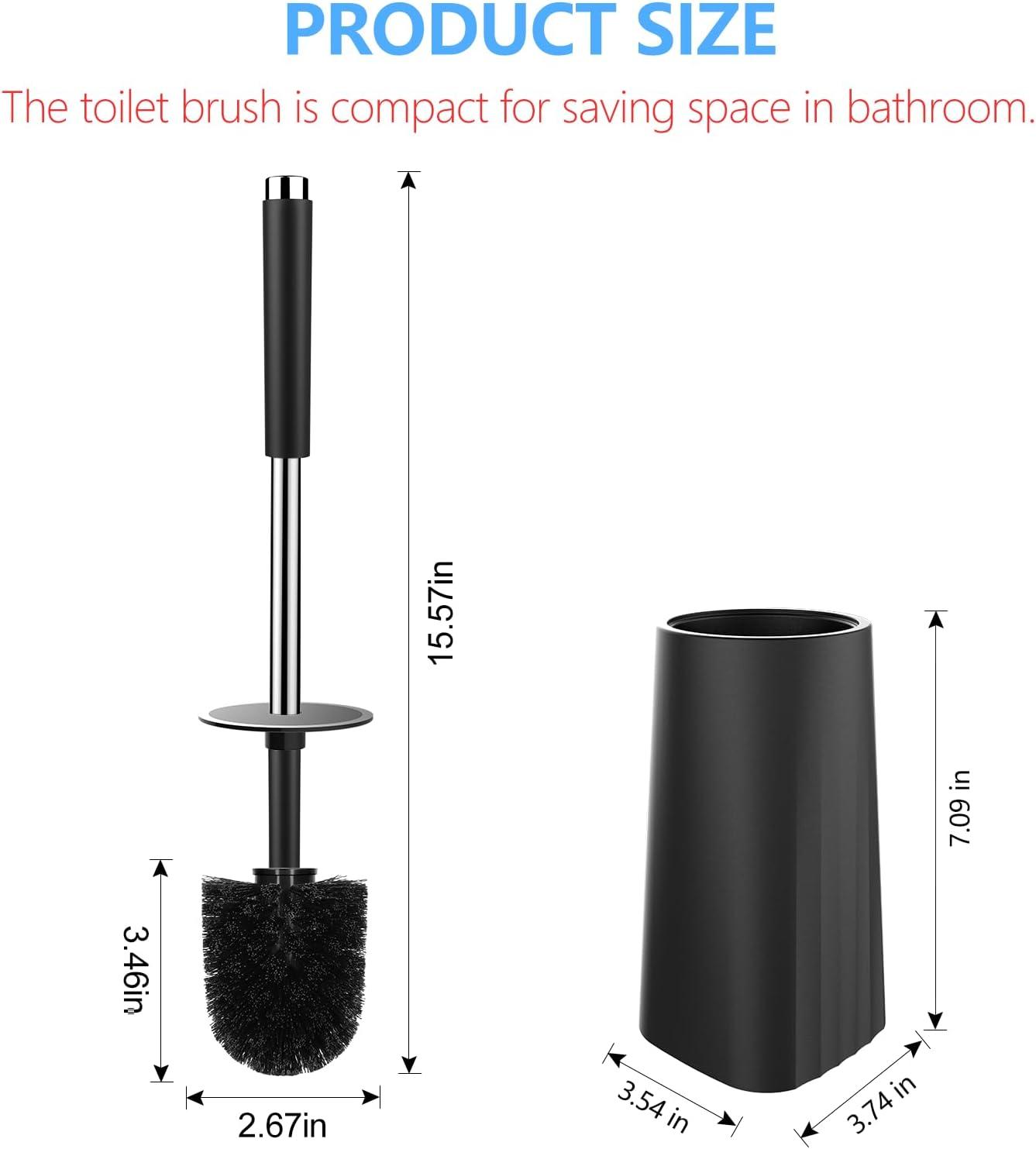 imageSetSail Toilet Brush Compact Size Toilet Bowl Brush and Holder Toilet Brushes for Bathroom with Stainless Steel Handle Toilet Cleaner Brush with Durable Scrubbing Bristles SplashProofBlack