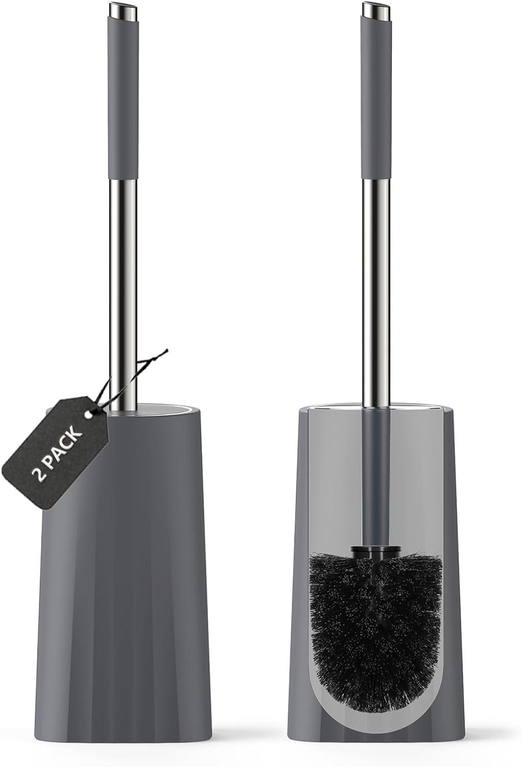 imageSetSail Toilet Brush Compact Size Toilet Bowl Brush and Holder Toilet Brushes for Bathroom with Stainless Steel Handle Toilet Cleaner Brush with Durable Scrubbing Bristles SplashProofGray