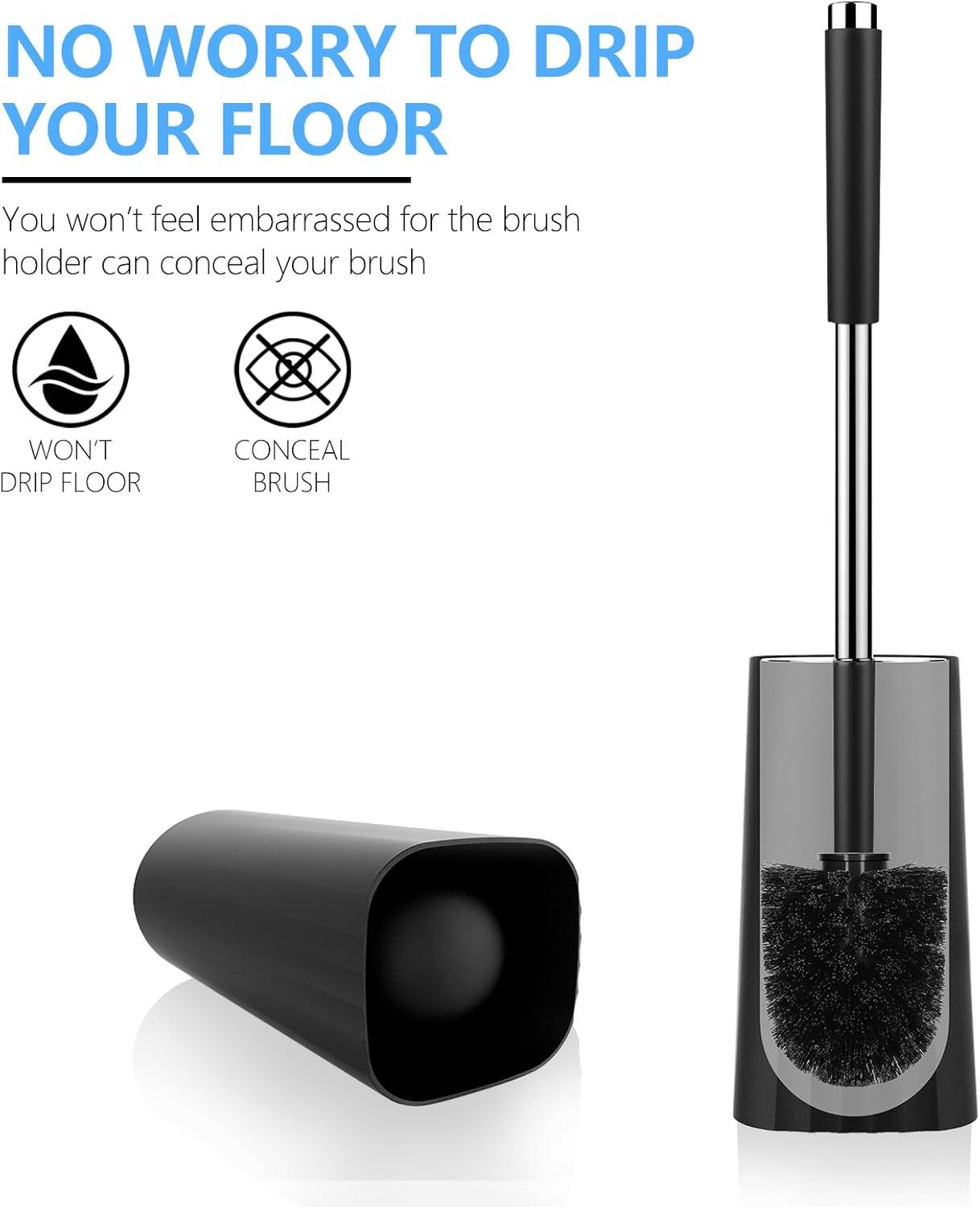 imageSetSail Toilet Brush Compact Size Toilet Bowl Brush and Holder Toilet Brushes for Bathroom with Stainless Steel Handle Toilet Cleaner Brush with Durable Scrubbing Bristles SplashProofBlack