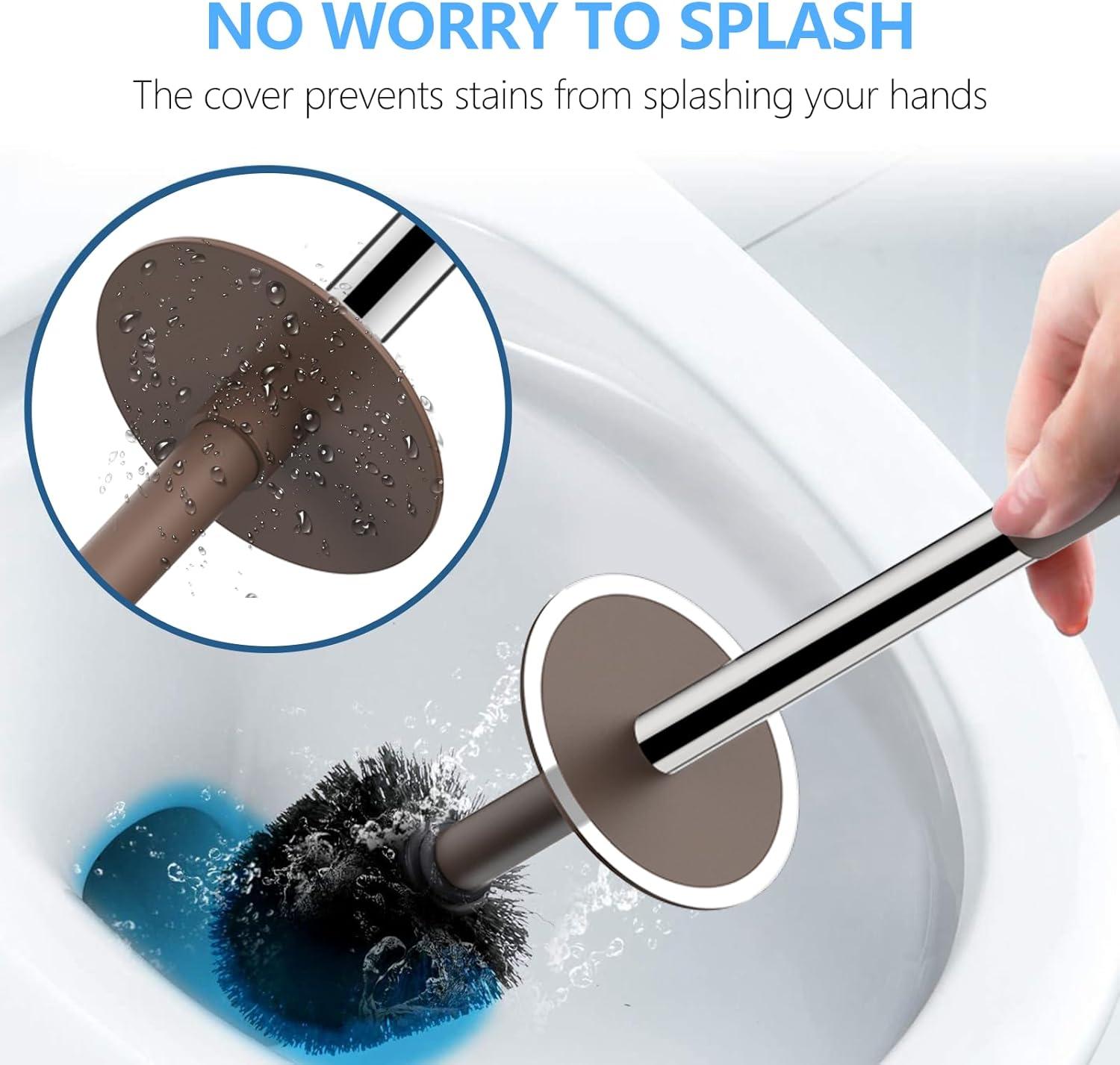 imageSetSail Toilet Brush Compact Size Toilet Bowl Brush and Holder Toilet Brushes for Bathroom with Stainless Steel Handle Toilet Cleaner Brush with Durable Scrubbing Bristles SplashProofBrown