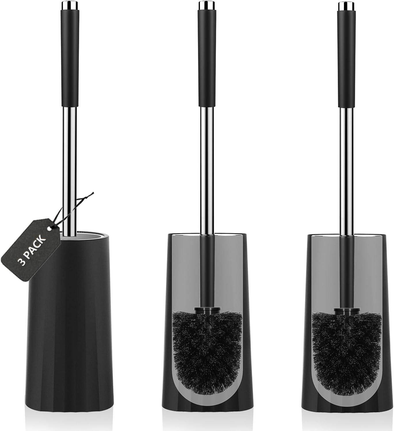 imageSetSail Toilet Brush Compact Size Toilet Bowl Brush and Holder Toilet Brushes for Bathroom with Stainless Steel Handle Toilet Cleaner Brush with Durable Scrubbing Bristles SplashProofBlack