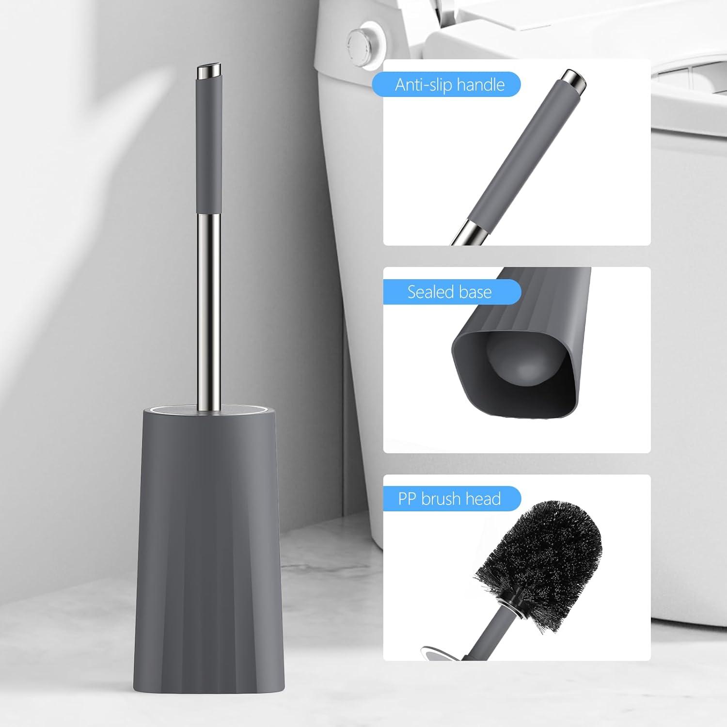 imageSetSail Toilet Brush Compact Size Toilet Bowl Brush and Holder Toilet Brushes for Bathroom with Stainless Steel Handle Toilet Cleaner Brush with Durable Scrubbing Bristles SplashProofGray