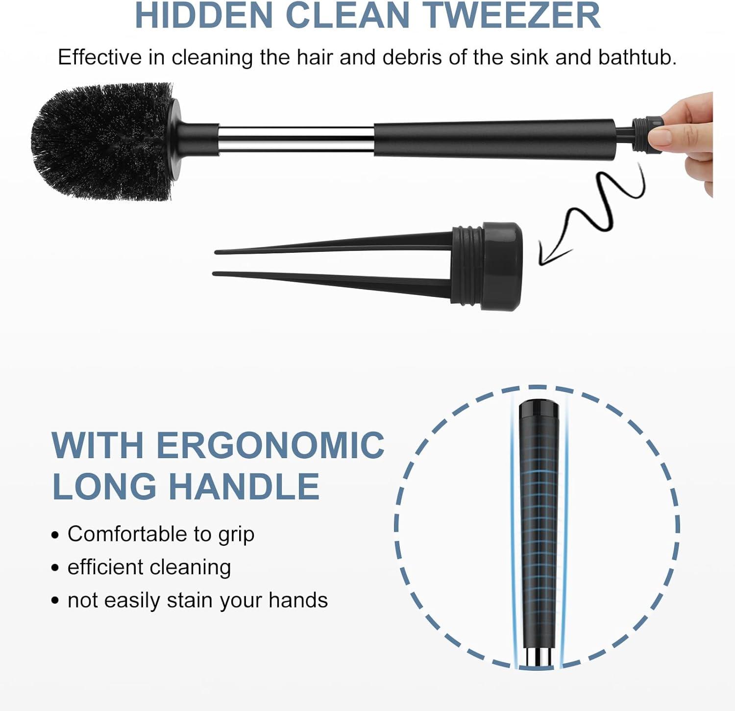 imageSetSail Toilet Brush and Holder 4 Pack Self Closing Lid Toilet Bowl Brushes Holder Extra Long Handle Ventilated Toilet Brush Set for Bathroom Cleaning Nylon Bristles GreyBlack