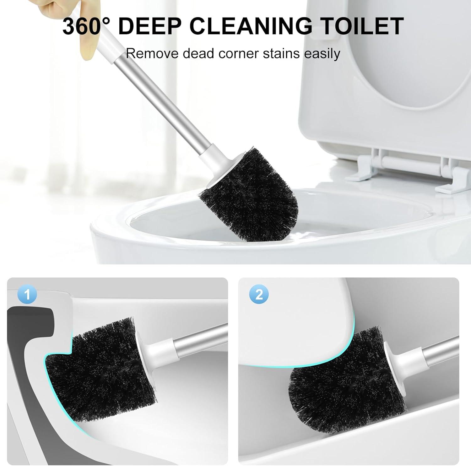 imageSetSail Toilet Brush and Holder 4 Pack Self Closing Lid Toilet Bowl Brushes Holder Extra Long Handle Ventilated Toilet Brush Set for Bathroom Cleaning Nylon Bristles GreyWhite  Grey