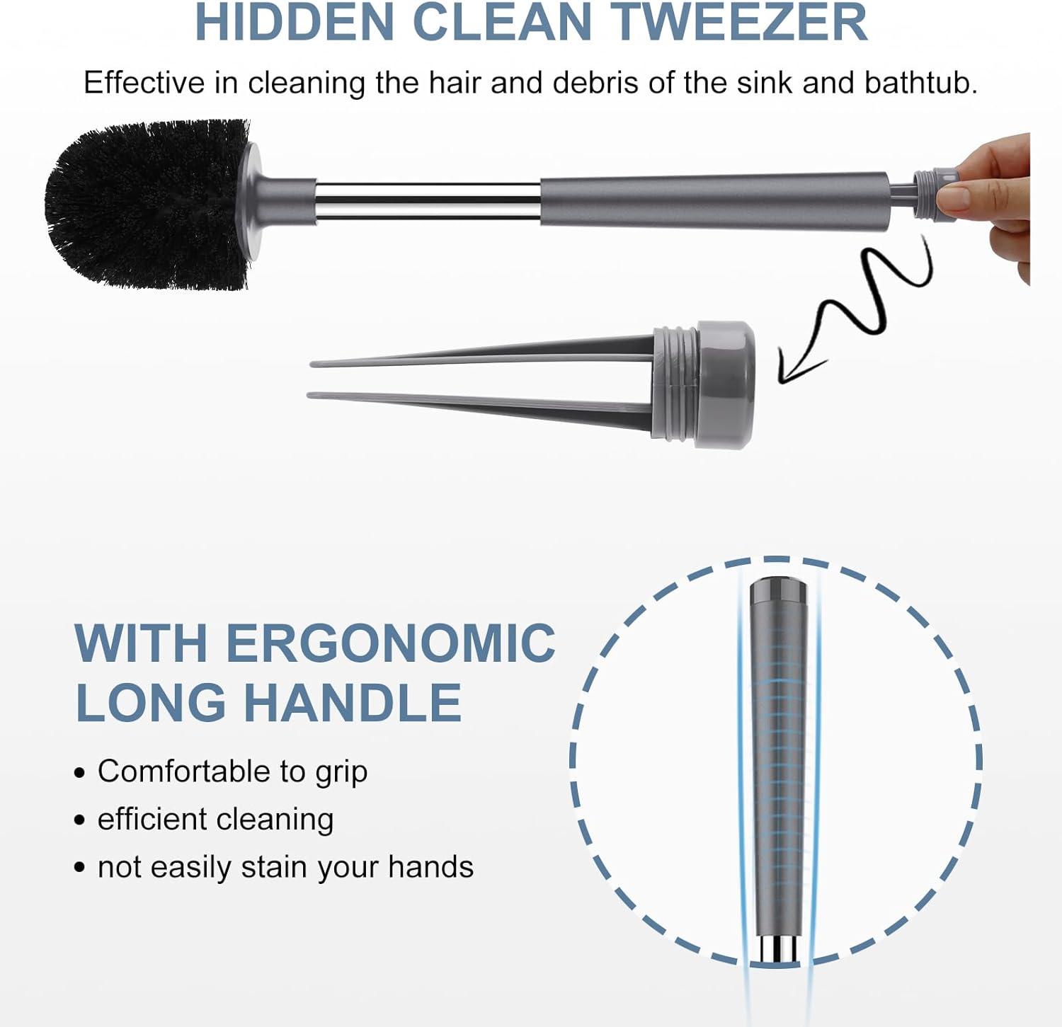 imageSetSail Toilet Brush and Holder 4 Pack Self Closing Lid Toilet Bowl Brushes Holder Extra Long Handle Ventilated Toilet Brush Set for Bathroom Cleaning Nylon Bristles GreyGray