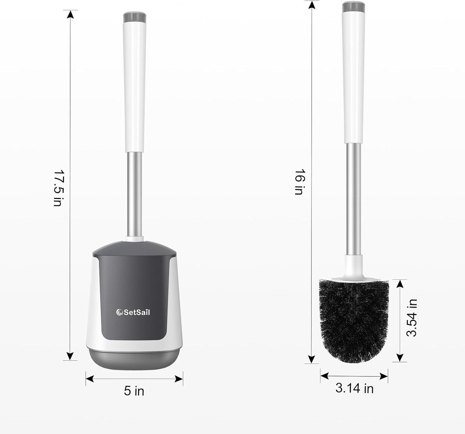 imageSetSail Toilet Brush and Holder 4 Pack Self Closing Lid Toilet Bowl Brushes Holder Extra Long Handle Ventilated Toilet Brush Set for Bathroom Cleaning Nylon Bristles GreyWhite  Grey