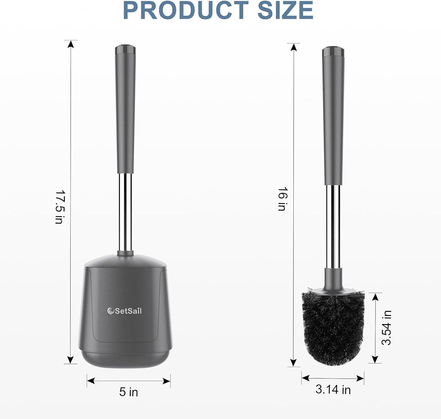 imageSetSail Toilet Brush and Holder 4 Pack Self Closing Lid Toilet Bowl Brushes Holder Extra Long Handle Ventilated Toilet Brush Set for Bathroom Cleaning Nylon Bristles GreyGray