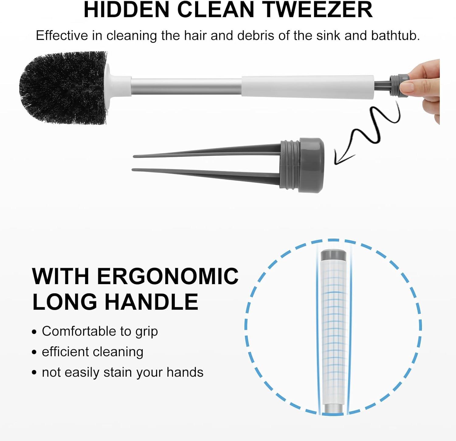 imageSetSail Toilet Brush and Holder 4 Pack Self Closing Lid Toilet Bowl Brushes Holder Extra Long Handle Ventilated Toilet Brush Set for Bathroom Cleaning Nylon Bristles GreyWhite  Grey