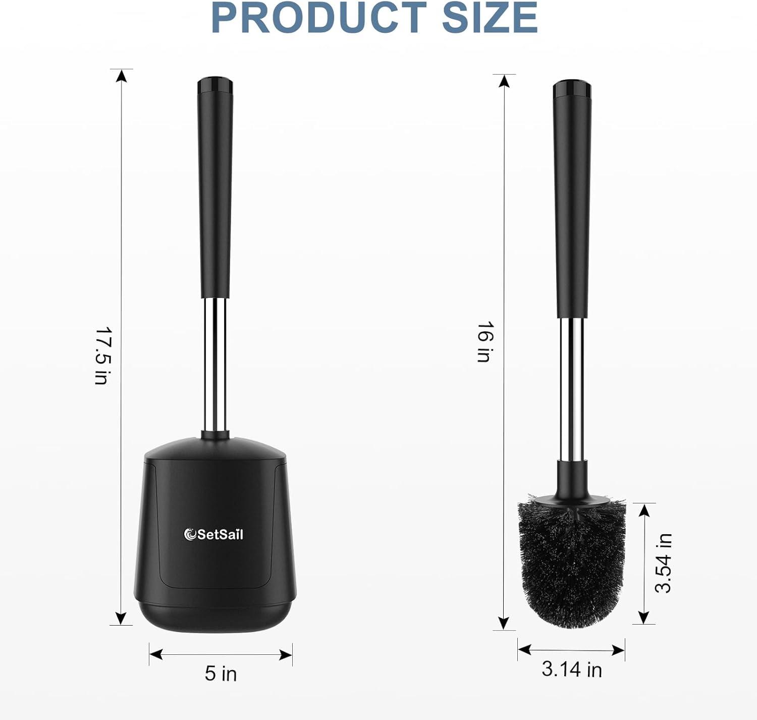 imageSetSail Toilet Brush and Holder 4 Pack Self Closing Lid Toilet Bowl Brushes Holder Extra Long Handle Ventilated Toilet Brush Set for Bathroom Cleaning Nylon Bristles GreyBlack