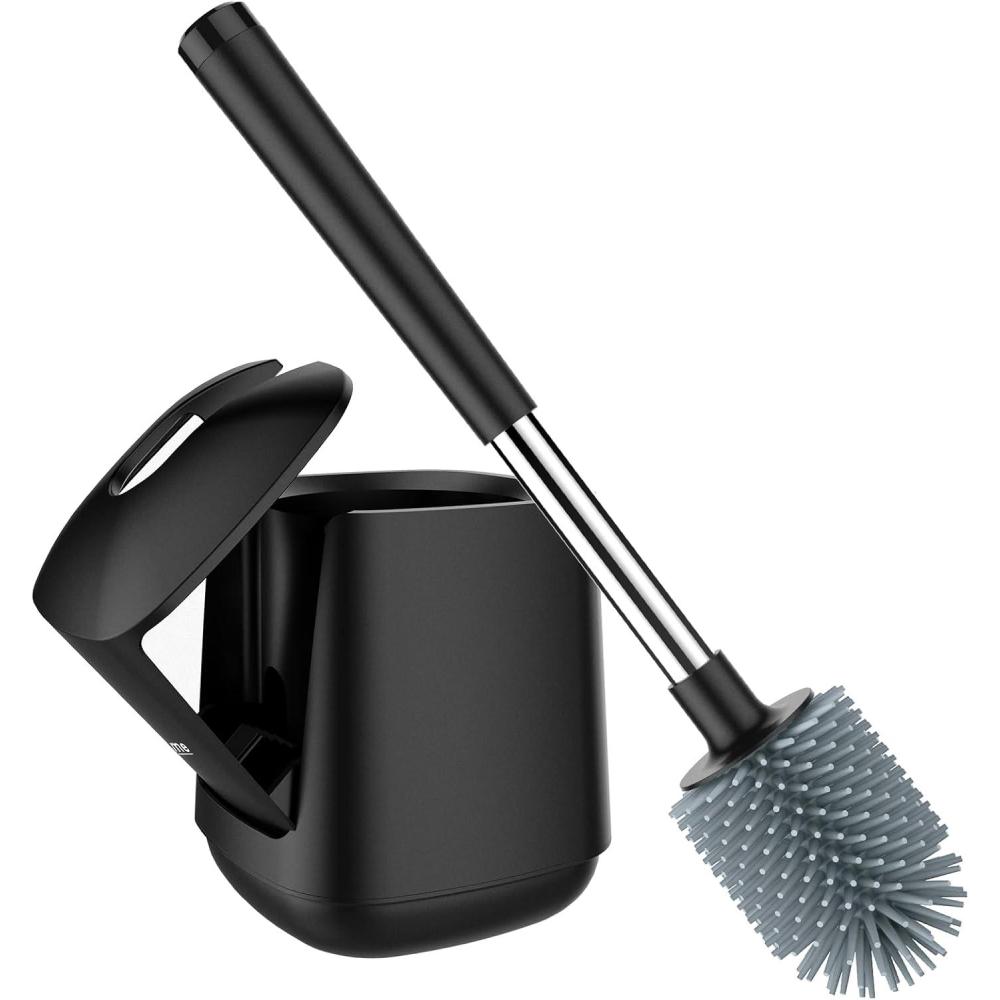 imageSetSail Silicone Toilet Bowl Brush and Holder Automatic Toilet Brushes for Bathroom with Holder Ventilated Toilet Cleaner Brush for Toilet Scrubber Cleaning  GreyBlack