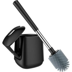 imageSetSail Silicone Toilet Bowl Brush and Holder Automatic Toilet Brushes for Bathroom with Holder Ventilated Toilet Cleaner Brush for Toilet Scrubber Cleaning  GreyBlack