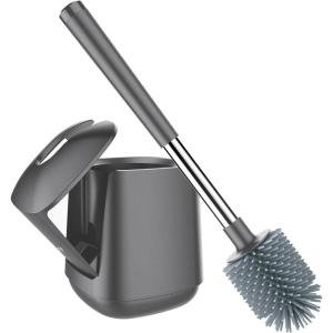 imageSetSail Silicone Toilet Bowl Brush and Holder Automatic Toilet Brushes for Bathroom with Holder Ventilated Toilet Cleaner Brush for Toilet Scrubber Cleaning  GreyGray