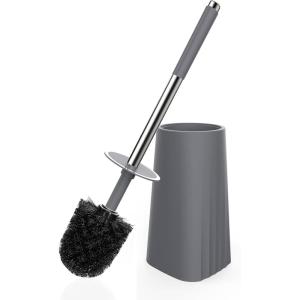 imageSetSail Toilet Brush Compact Size Toilet Bowl Brush and Holder Toilet Brushes for Bathroom with Stainless Steel Handle Toilet Cleaner Brush with Durable Scrubbing Bristles SplashProofGray