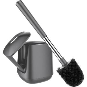 imageSetSail Toilet Brush and Holder 4 Pack Self Closing Lid Toilet Bowl Brushes Holder Extra Long Handle Ventilated Toilet Brush Set for Bathroom Cleaning Nylon Bristles GreyGray
