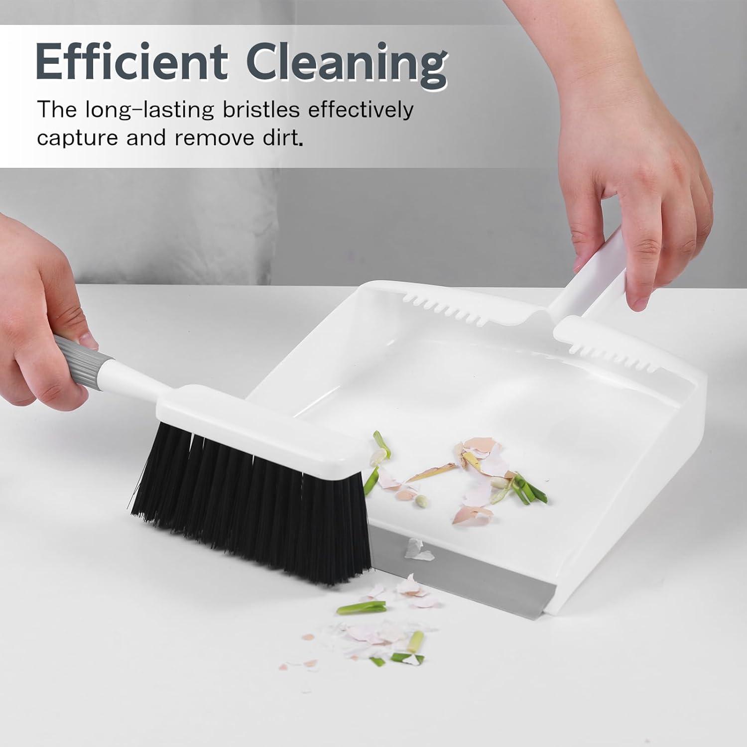 imageSetSail Mini Broom and Dustpan Set Portable Cleaning Brush and Dustpan Combo Nesting SnapOn Handheld Dust Pan and Brush Set Small Brush Dustpan for Kitchen Desktop Pet Floor Sofa Grey White