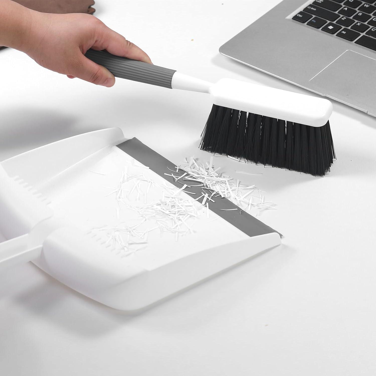 imageSetSail Mini Broom and Dustpan Set Portable Cleaning Brush and Dustpan Combo Nesting SnapOn Handheld Dust Pan and Brush Set Small Brush Dustpan for Kitchen Desktop Pet Floor Sofa Grey White